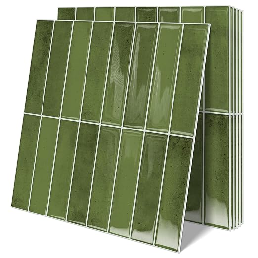 10 Sheets Upgraded Thicker Design Subway Tile Peel and Stick Backsplash | 12”×12”Self Adhesive Wall Tiles Stick on Back Splash for Kitchen,Bathroom,Camper(Green) by MOONFUN