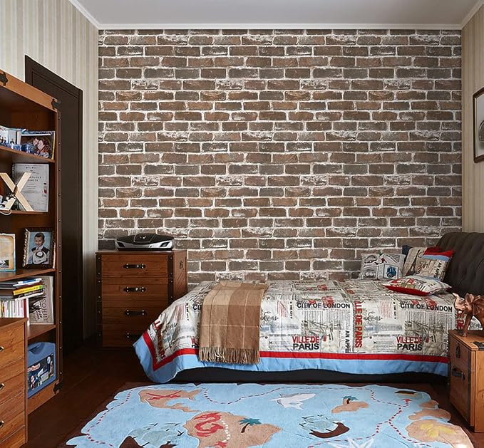 Timeet 3D Vintage Brown Brick Wallpaper 17.7"×472" Brick Peel and Stick Wallpaper Brick Wallpaper Brick Self Adhesive FilmFaux Textured Wallpaper Stone Look Wall Paper Home Decor Vinyl - Image 8