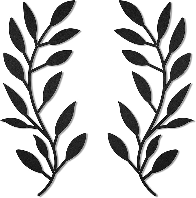Zhengmy 2 Pcs Metal Tree Leaf Wall Art Vine Olive Branch Decor,Black | Olive Branch Metal Decor for Living Room Hallway, Symmetrical Leaf Pair for Doorway Entryway, Lightweight Hanging Art Design by Zhengmy