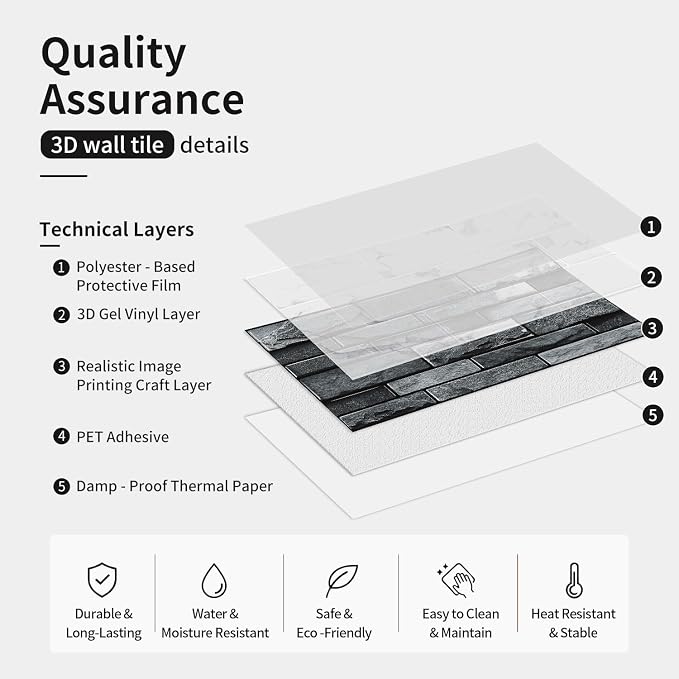Brick Peel and Stick Kitchen Backsplash Tiles | 10 Sheet 3D Wall Panels Back Splash Waterproof Self Adhesive Wall Stickers for Bathroom Fireplace RV Camper Van（6"x12"） - Image 2