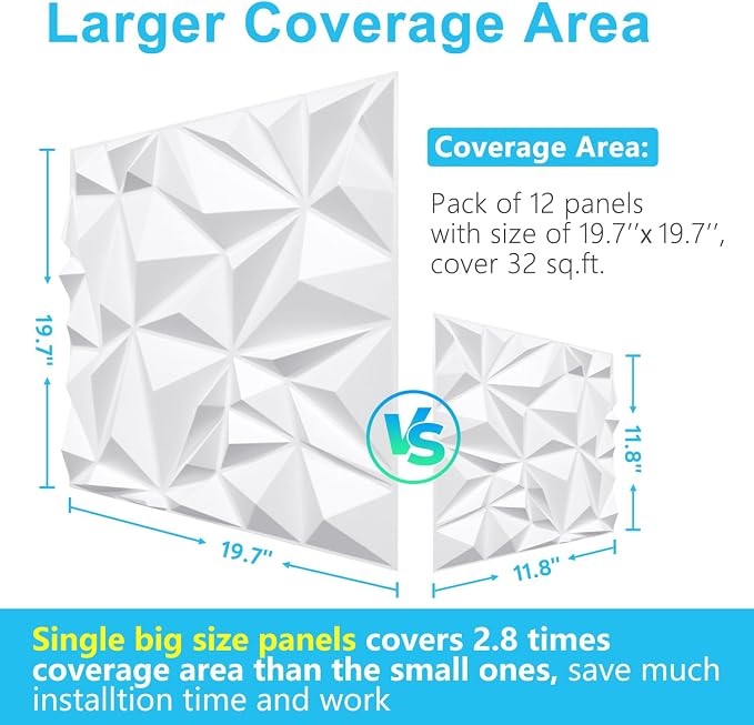 STICKGOO 3D Wall Panels Diamond, White, 19.7" x 19.7" | Accent Wall Panels for Interior Wall Decor, Living Room, Bedroom, TV Background, Lobby, Cover 32.4 Sq.Ft - Image 4