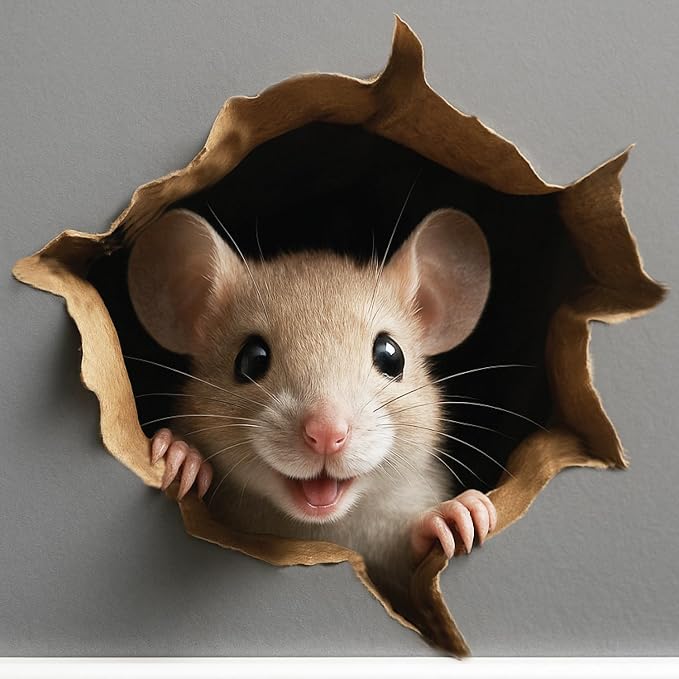 GRITKULTURE Removable Peek A Boo Mouse in Mouse Hole Decal Sticker 5.1inch 2 Pack. Mouse Hole in the Wall Sticker with 3D Effect. Wall Decoration, Funny Gift, Potty Training, Prank by GRITKULTUREDECALS