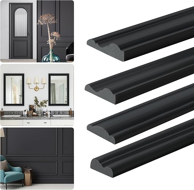 Flexible Chair Rail Panel Molding Finish Trim ，10FT*0.9IN Peel and Stick Black Self-Adhesive DIY Wall Molding Trim for Frame,Home Decoration & Wall Protection by MoreconvenientMoldingtrim