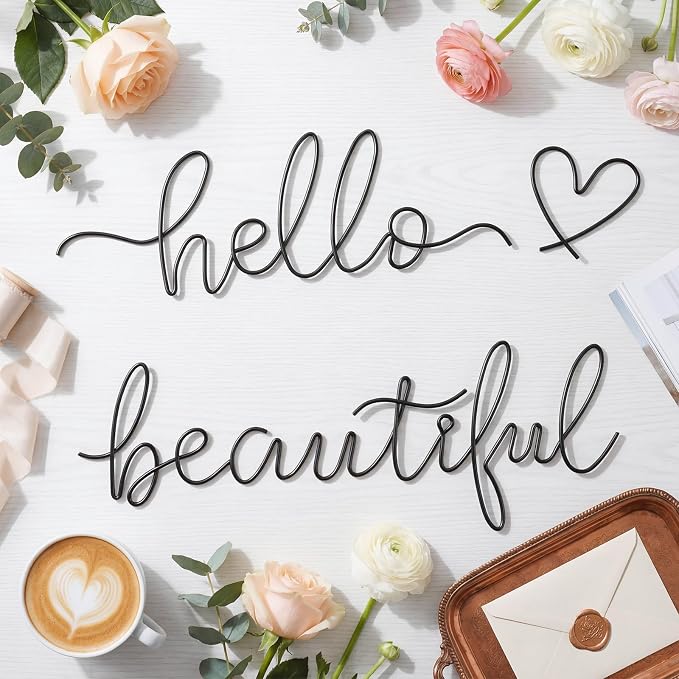 Hicarer Metal Hello Gorgeous Wall Art Minimalist Wall Decor,Black,Beautiful | for Bedroom Bathroom Living Room Dressing Room Salon Vanity Office Home Decoration, Easy to Install - Image 6