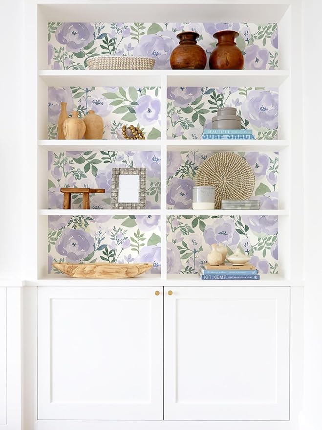 Orainege Floral Wallpaper Peel and Stick Wallpaper Floral Contact Paper | 16.9in x196.8in Boho Peony Self Adhesive Removable Wall paper for Bedroom Living Room Decor Vinyl, Purple - Image 9
