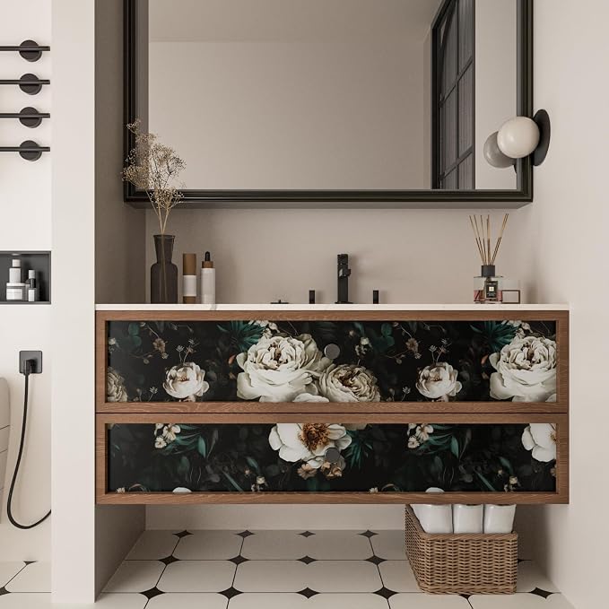 Laatse Dark Black Floral Wallpaper Peel and Stick 17.5" × 393" | Self Adhesive/Removable/Waterproof/Thick Vinyl Contact Paper for Bathroom Bedroom Shelf Cabinet Drawer,Prepasted,Easy Peel - Image 8
