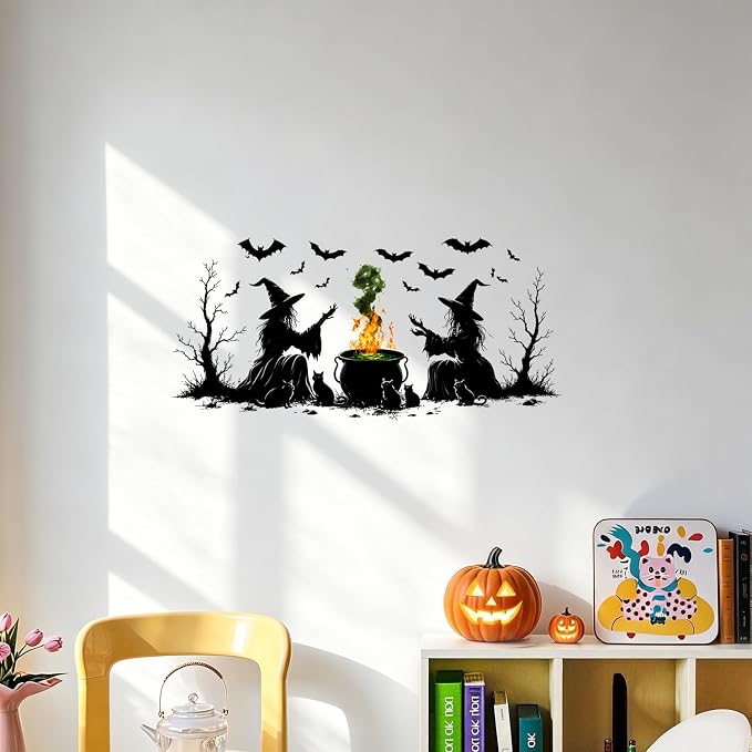 Halloween Witch Cauldron Wall Decals Peel and Stick, Spooky Potion Wall Stickers with Witch Hat Pumpkin, Removable Vinyl Halloween Wall Decor, Wall Art for Bedroom Living Room Party Decorations by ANNAQUEEN