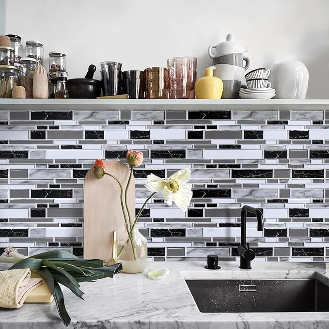 Livebor Kitchen Wallpaper Peel and Stick for Bathroom 11.8inch x 196.8inch | Kitchen Contact Paper Backsplash Tiles Wallpaper Peel and Stick Waterproof Countertop Wallpaper for Bathroom Cabinet Vinyl - Image 3
