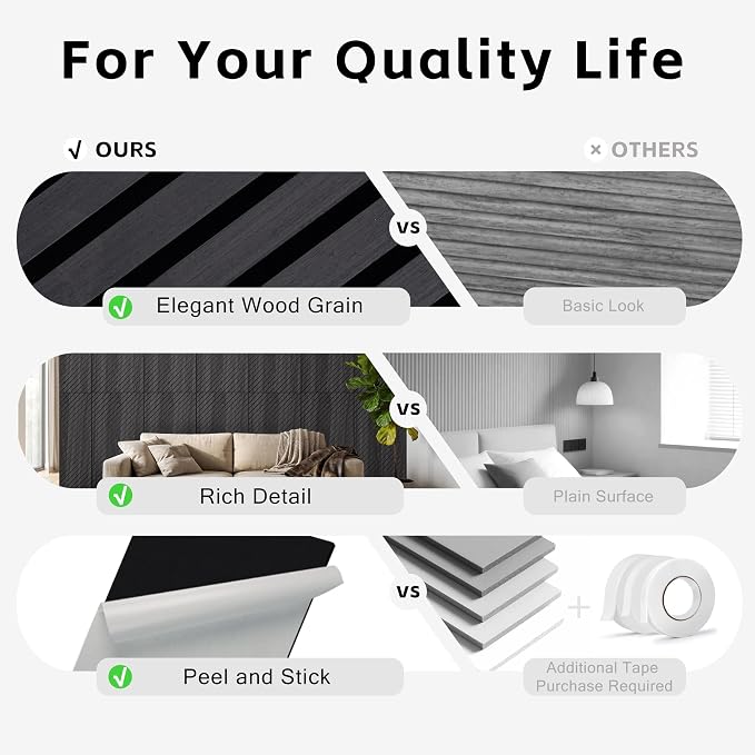 WoveN SounD Acoustic Wall Panels, Black Oak, 10 Pack, 47.2x23.6 in | Self-Adhesive, Peel and Stick, NRC 0.95, Premium Sound, Echo Proof, Slat Decor, Studio, Home, Office, Media Room - Image 2