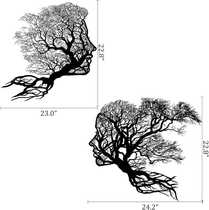 Black Silhouette Face Tree of Life Couple Boho Wall Decals Decor Stickers | Man woman human face peel and stick removable vinyl abstract wall art mural decoration for bedroom living room office - Image 2