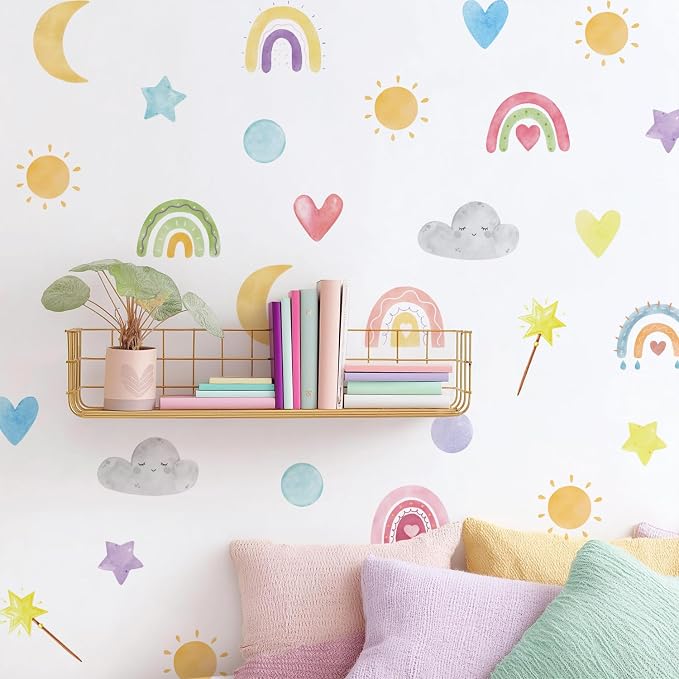 Nursery Wall Stickers Boho Kids Room Decor Girls Bedroom Removable Wall Decals Vinyl Murals DIY Cute Decorations 12 Sheets by QUCHENG