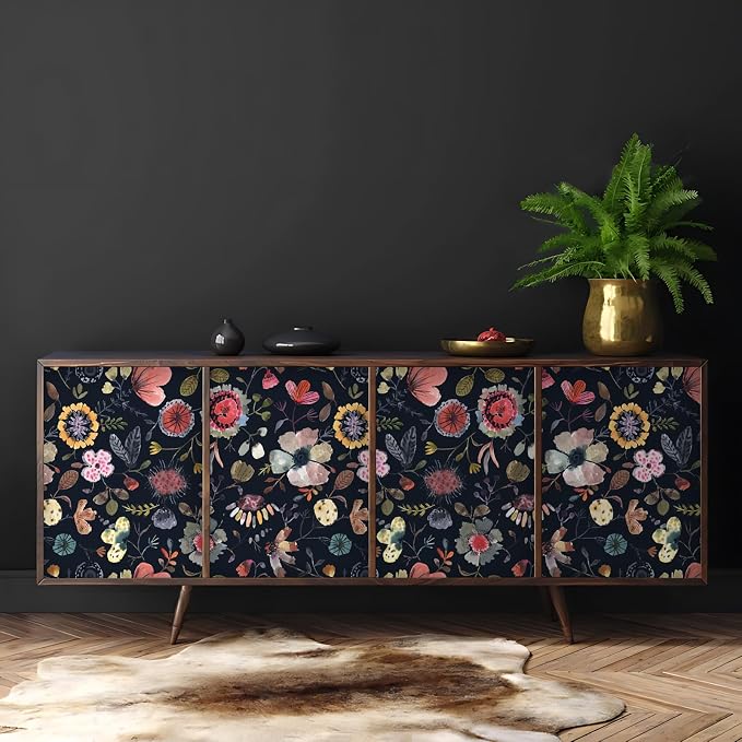 Wallpaper Peel and Stick Floral Wall Paper Removable Waterproof Blue/Red/Yellow Contact Paper for Bedroom Cabinets Shelf Drawers Renter Friendly 17.3" x 236.3" - Image 5