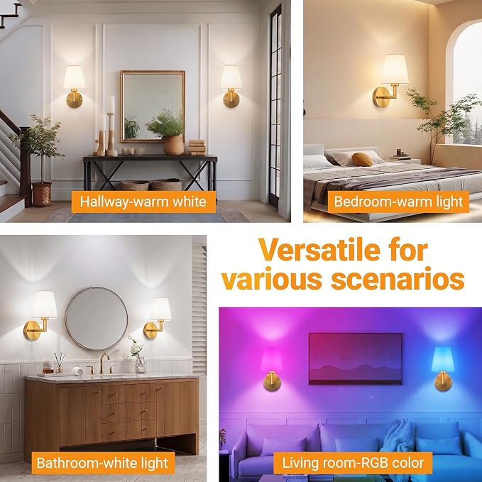 Nekhung Battery Operated Wall Sconce, Peel and Stick Sconces Set of 2 | Wireless Adhesive Stick On Wall Sconce, 10000mAh Rechargeable RGB Bulb with Remote, No Drill Wall Light for Bedroom Decor - Image 8