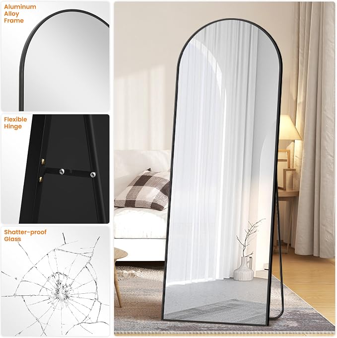 Arched Full Length Mirror, 70"x24" Standing Body Mirror for Wall, Black - Image 8