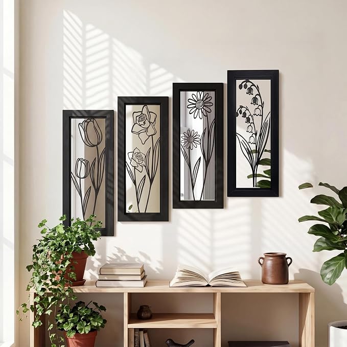 4 Set Farmhouse Mirrors for Wall Decor Living Room Bedroom Bathroom Entryway Wood Rustic Decorative Framed Hanging Wall-Mounted Accent Mirror Mounted Style - Distressed Black 16.5 in by sxnzequnze
