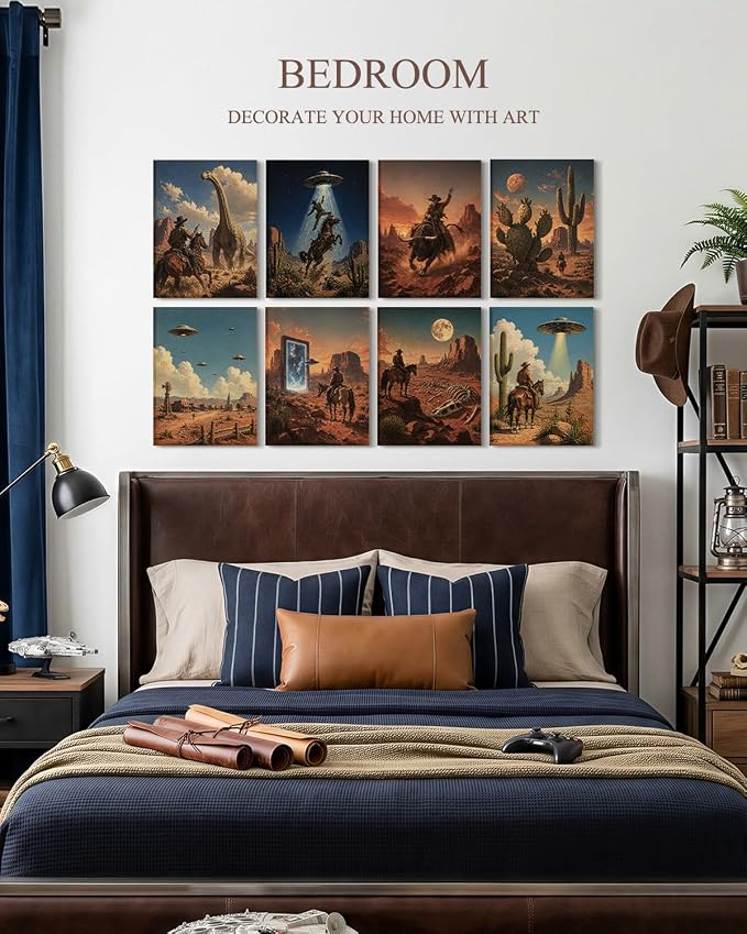 VIYYIEA Acoustic Art Wall Panel, Western Cowboys Sound Absorbing Panels | 48×32 in UFO Soundproof Panels Bedroom Gaming Room Dorm Whimsical Decor, 8Pcs Acoustical Alien Prints 3D Bulletin Board - Image 5
