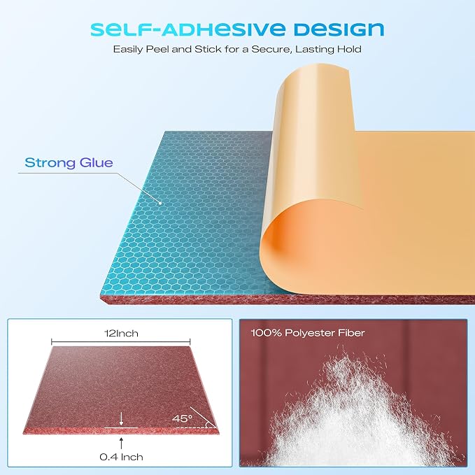 12 Pack Self-Adhesive Sound Proof Foam Panels for Walls 12"x12"x0.4" | Easy-Install, High-Density Acoustic Panels, Noise Reducing Soundproof Wall Panels for Home Studio, Office, Red - Image 2