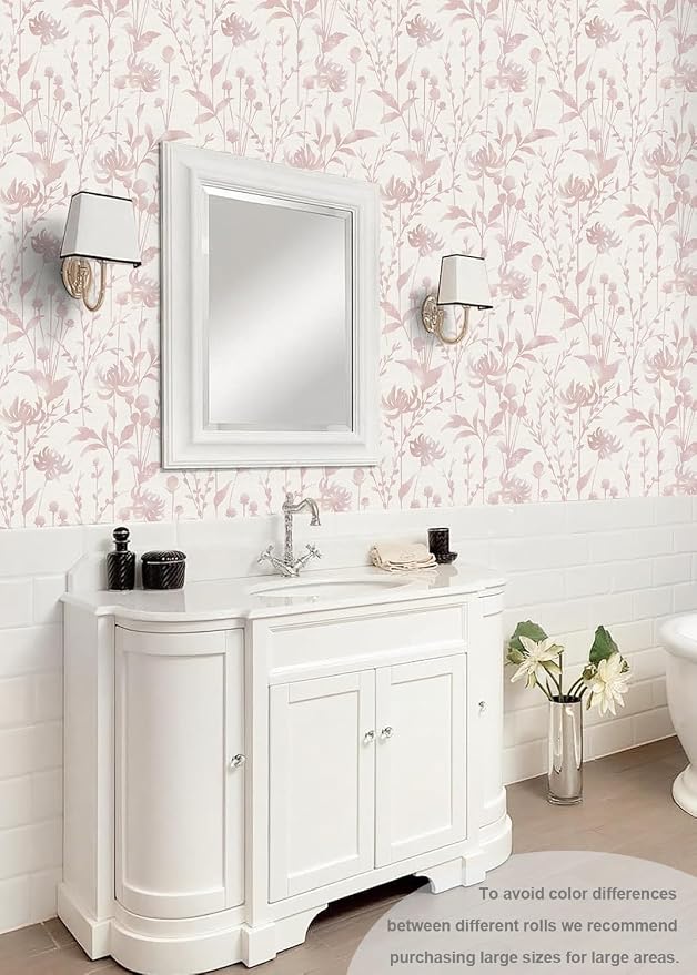 HeloHo Peel and Stick Wallpaper Pink Floral Leaf Wall Paper Self Adhesive Removable Waterproof Contact Paper for Living Room Bedroom Decor 16.1" X 196.8" - Image 3