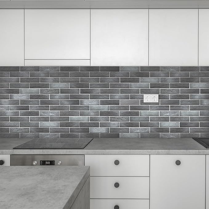 100 Whitewash Grey Faux Brick Wall Tiles, 3D Thin Brick Veneers for Bedroom, Bathroom, Kitchen, Fireplace and Fence Wall Panels (14.2 sq ft) - Image 5