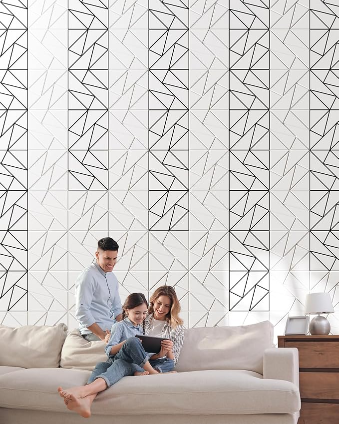 18-Pack Felt Acoustic Panels,12"x12"x0.4" Soundproof Wall Panels, Peel & Stick Sound Proof Foam Panels for Walls, Geometric Noise Reduction Panels for Home Office,Studio (White on Black) - Image 7