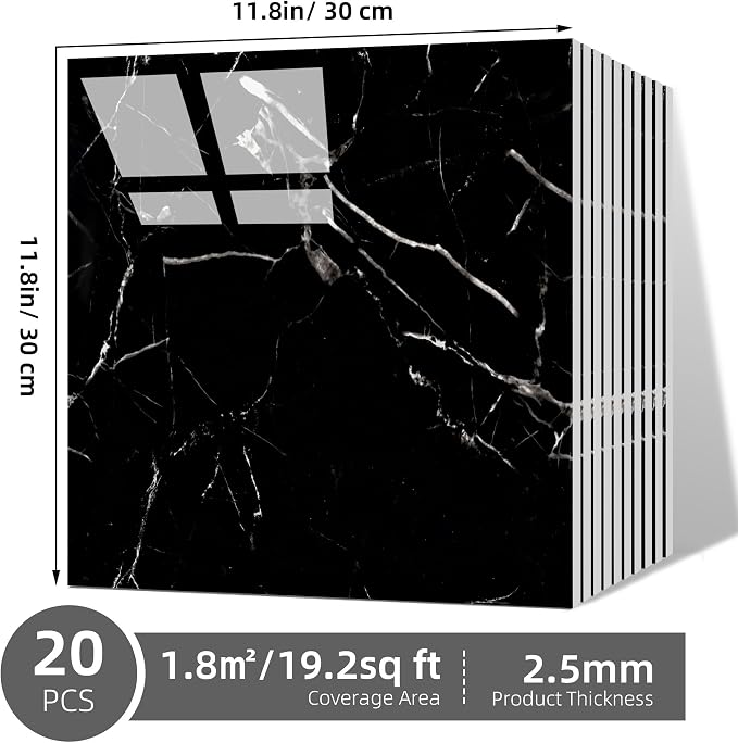 Vieshful 20pcs Peel and Stick Backsplash Tile，12"x12" Self Adhesive Marble Tile for Wall, PVC Waterproof Shower Wall Panels, Back Splash Stick on Tiles for Kitchen Bathroom Living Room, Not Real Tile - Image 3