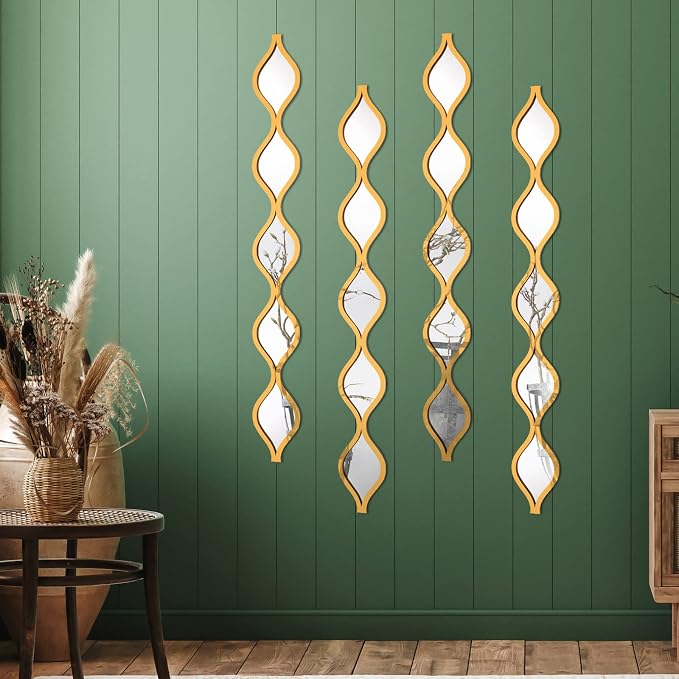 Qunclay 4 Pcs Teardrop Mirror Wall Art Decorative Mirror Wall Decor, Gold - Image 6