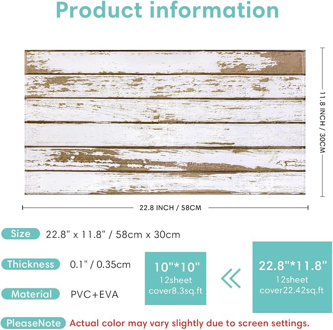 Commomy Faux Wood 3D Peel and Stick Wall Stickers,Thin Urltra PVC - 12 pcs | Printable Retro White Wood Look Wall Covering for Bedroom,Living Room,Home Office Interior Home Decor(Covers 22.48 sq.ft) ﻿ - Image 6