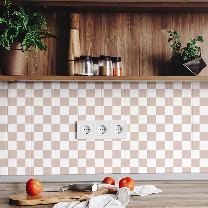 Drydiet Light Brown Checkered Peel and Stick Wallpaper 15.75'' X 197" | Plaid Funky Checkered Contact Paper, Waterproof Contact Wallpaper, Vintage Gingham Decor for Room Bathroom Cabinet, Trendy - Image 4