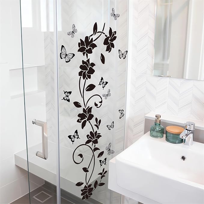 Black Flower Vine Butterfly Wall Stickers Floral Wall Art Decals | Simplicity Minimalist Removable Vinyl Peel and Stick for Bathroom Living Room Bedroom Home Decor - Image 5