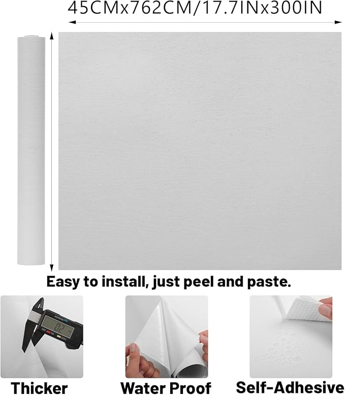 Peel and Stick Wallpaper White Wood Wall Paper - 17.5 x 300 Inch Self Adhesive Wallpaper Peel and Stick, Easy to Paste Wall Contact Paper for Stand Liner, Table and Door Makeover Decor - Image 2