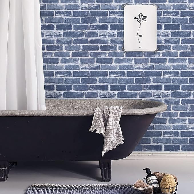 Timeet Blue Brick Wallpaper Peel and Stick Wallpaper 17.7" x 393.7" Self-Adhesive Removable Brick Textured Wallpaper for Bedroom Kitchen Backsplash Decoration - Image 2
