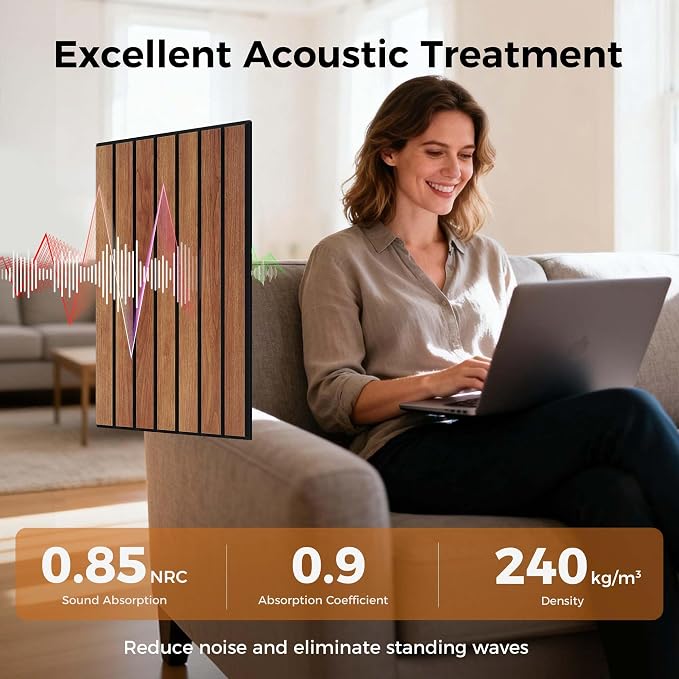 TO-TH Acoustic Panels Self-Adhesive Sound Proof Wall Panel 12 Pack, Cherry | PVC Wood Grain Finish, Peel and Stick Wall Panels, 100% Polyester Fiber, 11.8"x15.7"x0.35", Sound Absorbing for Office&Studio - Image 3