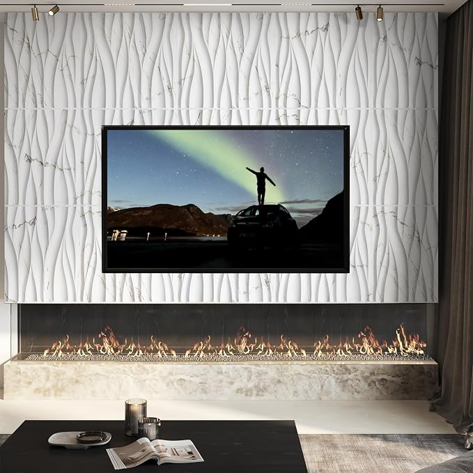 STICKGOO Wave 3D Wall Panels, White Marble, 19.7" x 19.7" | PVC Accent Wall Panels for Interior Wall Decor, Living Room, Lobby Bedroom Office, Pack of 12 - Image 2