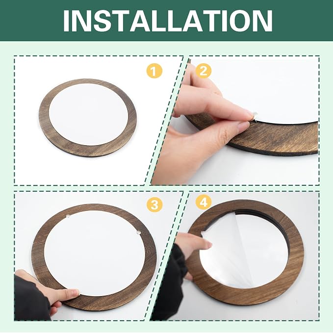 3 PCS Wall Mirrors Decorative, 8 Inch Small Round Rustic Wood Mirror Decorative Wall Mirror for Home Door Living Room Bathroom Bedroom and Entryway (Not Real Glass Mirror) - Image 3