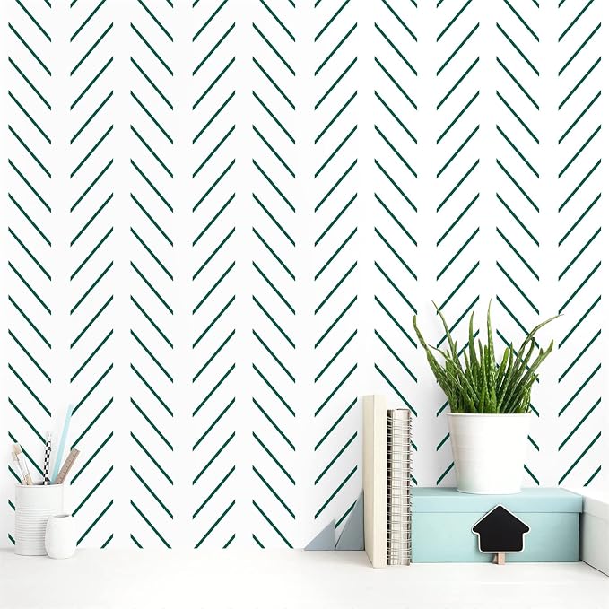 Orainege Green Peel and Stick Wallpaper Herringbone Contact Paper | 17.7 in x 196.8 in Modern Geometric Removable Wallpaper Peel and Stick Green and White Chevron Decorative Self Adhesive by Orainege