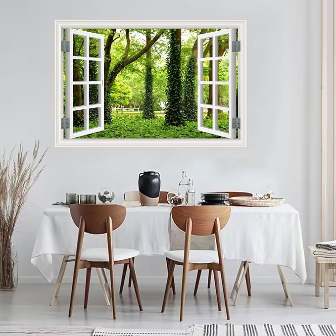 ‌Lmyhome Fake Window Wall Mural Green Grass Forest (64"x48") | Peel and Stick Faux Window Wall Sticker Decal Poster for Bedroom Home Decor - Image 6