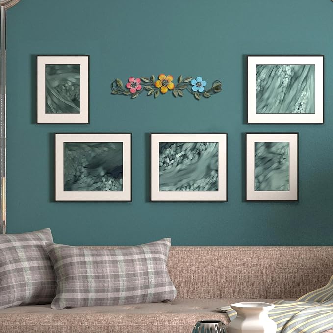 Wesiti Metal Flower Wall Decor Wrought Iron Scroll 15.7x3.7,Bright Color | Vintage Metal Flower decor,Farmhouse Leaf Art with Nails, Flat Not 3D Design, For Bedroom Kitchen Indoor Outdoor Wall Decor - Image 3