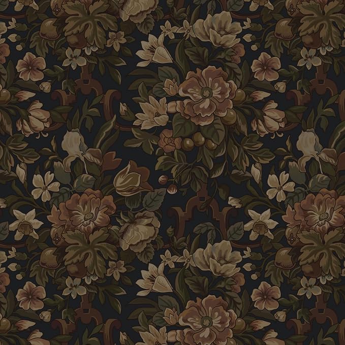 Dimoon Vintage Peel and Stick Wallpaper Dark Blue Floral Contact Paper 16.1"x591" Retro Victorian Dark Academia Wallpaper for Bedroom Moody Cottage Core Wall Paper Removable Waterproof Vinyl Roll by DIYYOURMOON