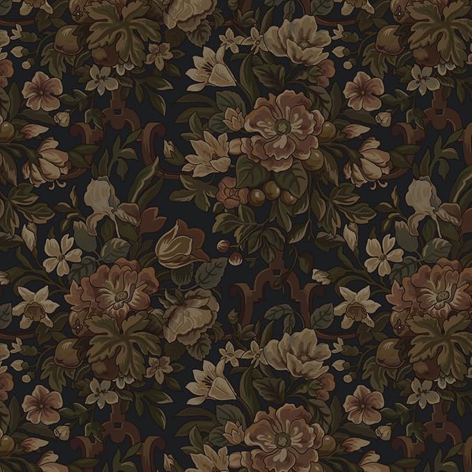 Dimoon Vintage Peel and Stick Wallpaper Dark Blue Floral Contact Paper 16.1"x787" Retro Victorian Dark Academia Wallpaper for Bedroom Moody Cottage Core Wall Paper Removable Waterproof Vinyl Roll by DIYYOURMOON
