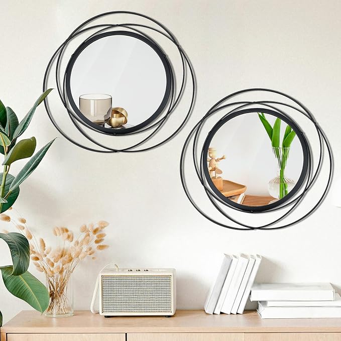 2 Set Circle Mirrors for Wall Decor Living Room Bedroom Entryway - Image 2