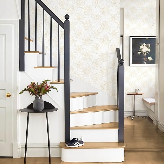 Boho Wallpaper Beige Wall Paper Peel and Stick Modern Beige and White Geometric Fireworks Contact Paper Renter Friendly Self-Adhesive Removable Bathroom Bedroom Laundry Room 17.3" × 197" - Image 7