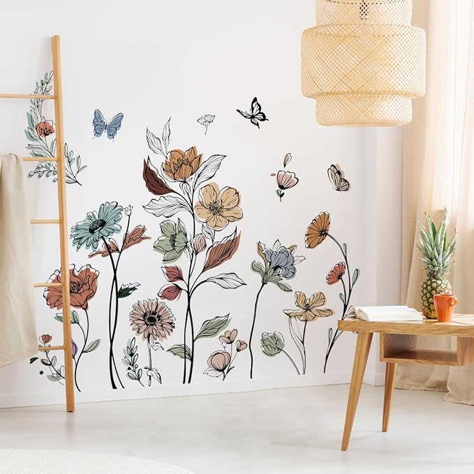 Runtoo Boho Flower Wall Decals Simple Wildflower Floral Wall Stickers for Girls Bedroom Nursery Home Decor - Image 3