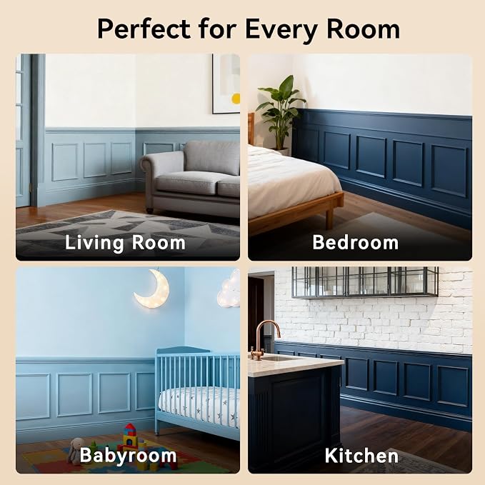 Upick Peel and Stick Wainscoting Pre-Cut Wall Molding Kit, 20"x20", 3-Frame | PS Panels,Moisture Resistant,Pre-Primed,DIY Installation,Accent Walls,Living Room,Hallway,Bathroom,Trim for Walls - Image 9