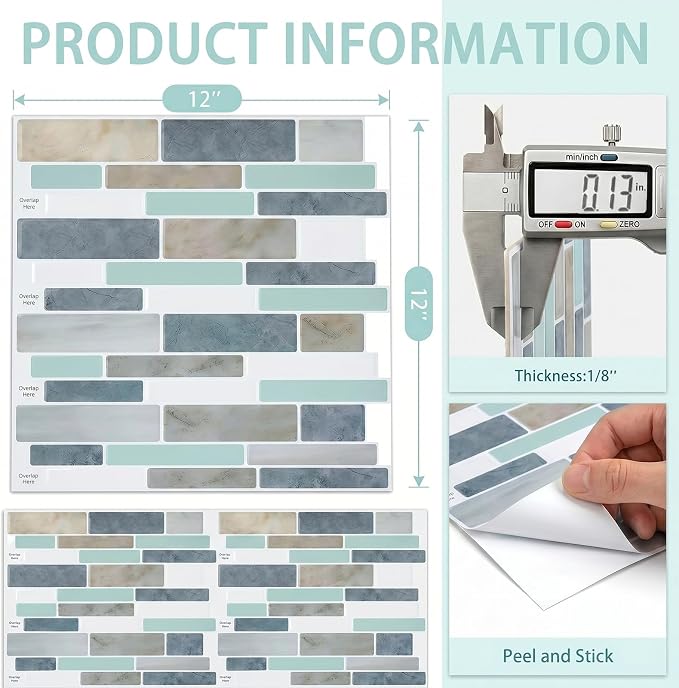 Arttown Peel and Stick 3D Wall Backsplash, 10-Sheet, 12" × 12" Blue Gray | Subway Tiles Self Adhesive Thicker Design Wall Tile Panel Wallpaper for Kitchen Bathroom Balcony - Image 3