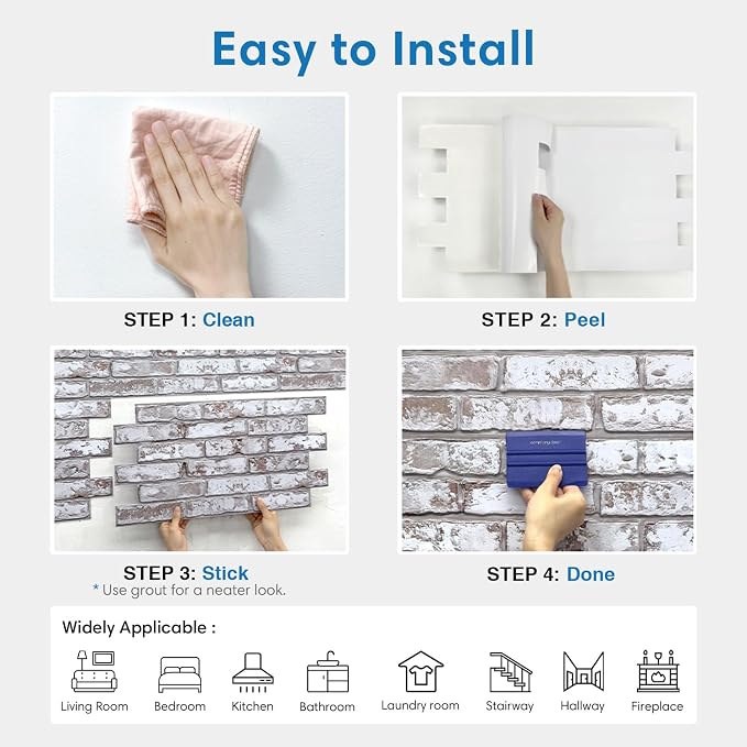 COMSTICKC 3D Peel and Stick Faux Brick Wall Panels for Quick DIY Wall Decor | 12 Pcs 22.8" x 11.8", Not Real Brick, Ultra-Light PVC 3D Fake Brick Wallpaper Decorative Tiles Covering, Cover 22.48 sq ft - Image 8