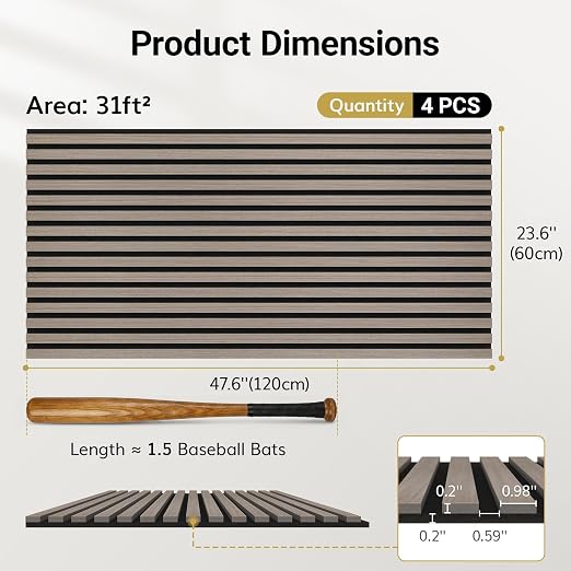 TONOR Wood Wall Panels for Interior Wall Decor-4 Pack 47.2" x 23.6" | Soundproof Wall Panels-31ft² for Noise Cancelling and Decoration, Living Room, Office, Gray - Image 4