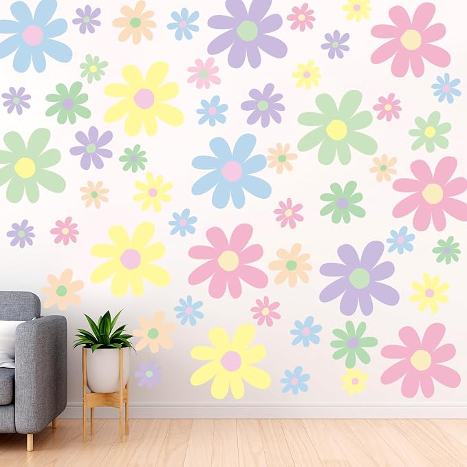 TaoBary 12 Sheet Colorful Daisy Wall Sticker Decal Large Flower Wall Decal | Big Flower Wall Sticker, Floral Decal, Daisy Bedroom Room Decor, Removable Peel and Stick, Nursery Home Wall Decor by TaoBary