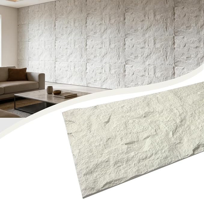 3D Faux Stone Wall Panels, 1.18" (30MM) Extra Thick PU Stone Panels for Interior Wall Decor, 4 Pack Waterproof Lightweight Cement Texture Accent Panels for Living Room, Office, 47.2" x 23.6", White - Image 6