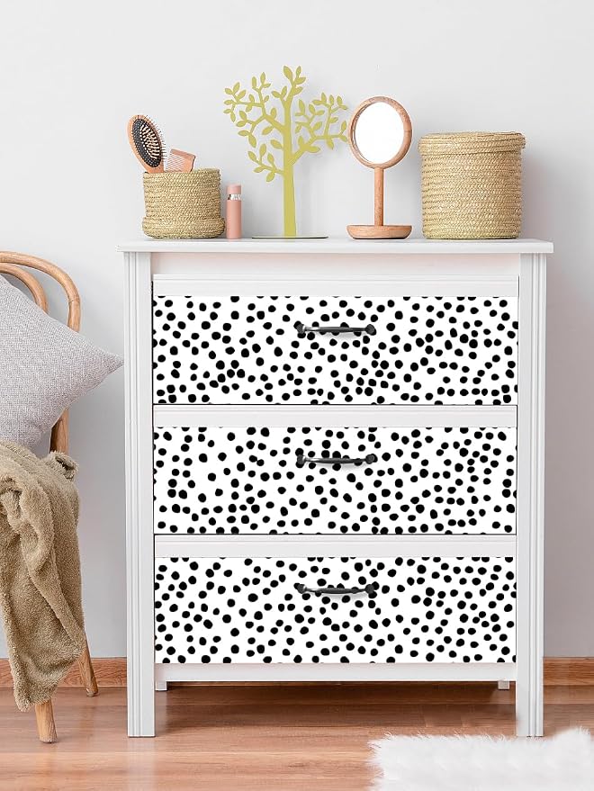 Jeweluck Peel and Stick Wallpaper Polka Dot Wallpaper 17.7” x 118.1” | Black and White Wallpaper Stick and Peel Black Dot Contact Paper Decorative Removable Self Adhesive Vinyl Walls for Bathroom - Image 8