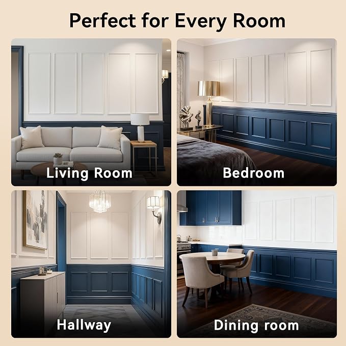 Upick Peel and Stick Wainscoting Pre-Cut Wall Molding Kit, 24"x54", 6-Frame | PS Panels,Moisture Resistant,Pre-Primed,DIY Installation,Accent Walls,Living Room,Hallway,Bathroom,Trim for Walls - Image 9